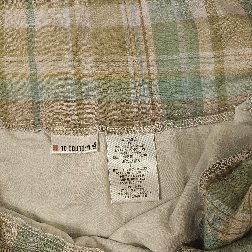 No Boundaries Vintage/Y2K Low-rise Green and Tan Plaid Mini Skirt - Picture 2 of 4